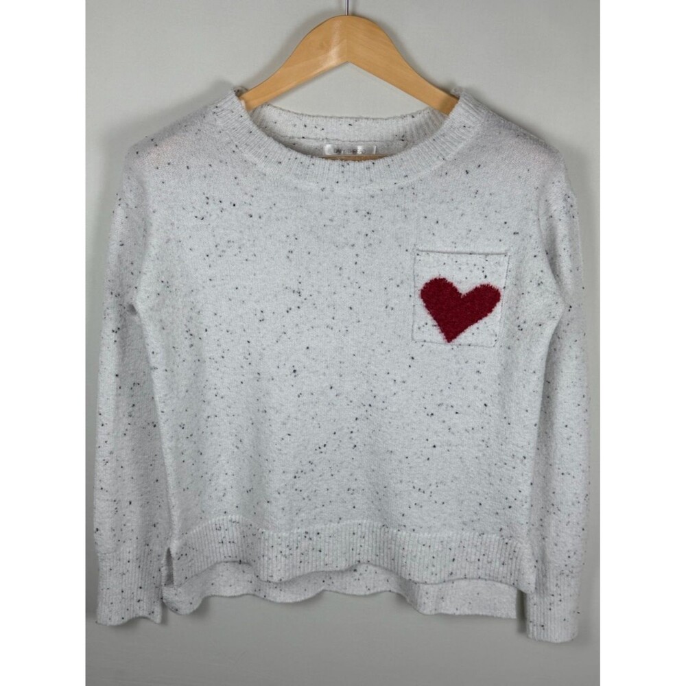 Daily Thread White Speckled Heart Pocket Sweater Small Cropped Pullover